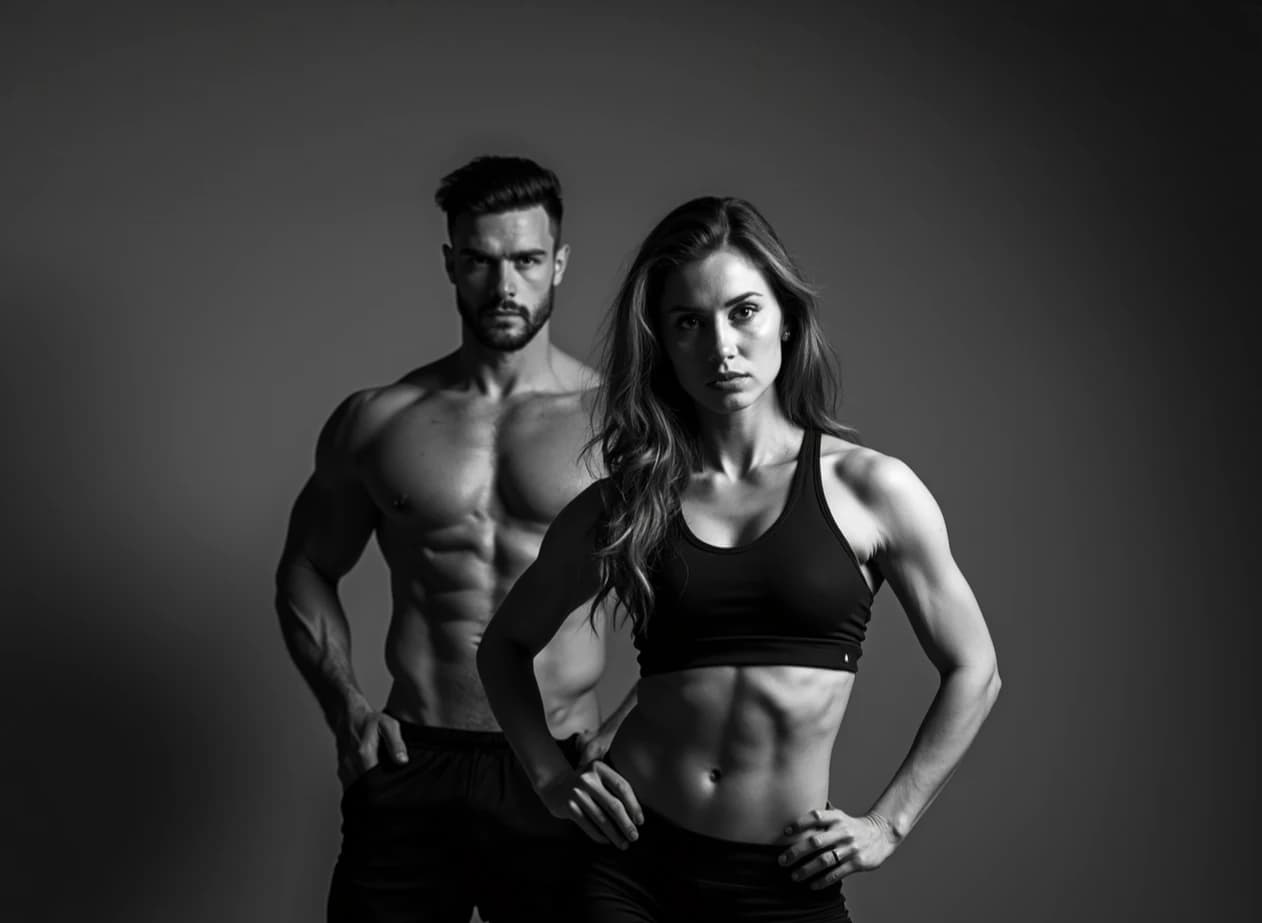 Man and woman posing in a gym